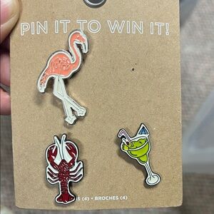 American Eagle Outfitters Flamingo, Lobster, and Cocktail Brooch Set